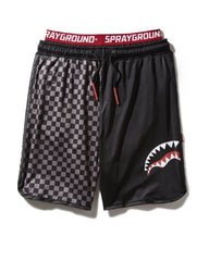 GREY CHECKERED SPLIT CORTO SWIM TRUNKS