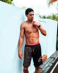 GREY CHECKERED SPLIT CORTO SWIM TRUNKS